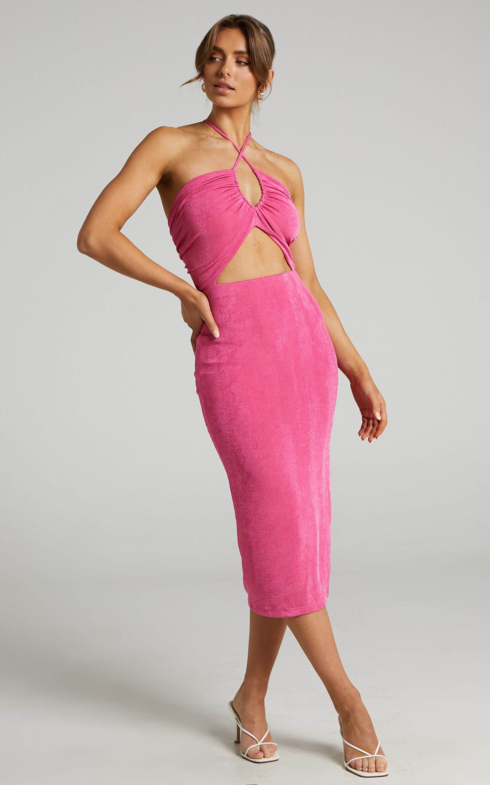 Bamba Cross Front Cut Out Midi Dress in Hot Pink - 06, PNK1, super-hi-res image number null