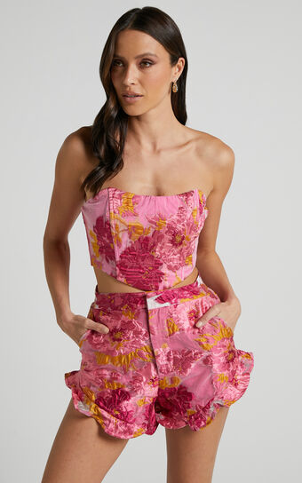 Brailey Top - Bustier Top in Pink Jacquard