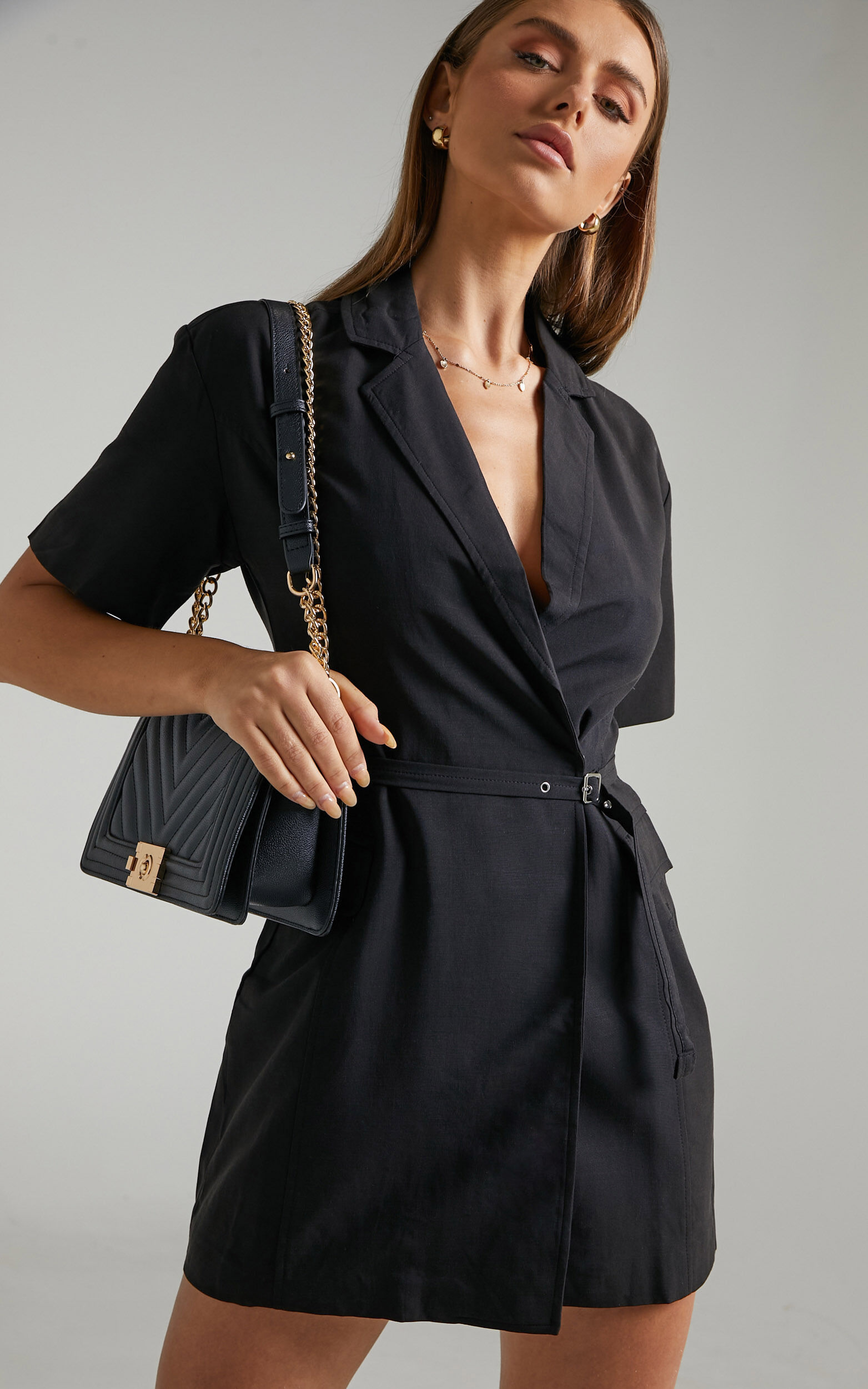 Roula Wrap Front Mini Blazer Dress in Black - 06, BLK1, super-hi-res image number null