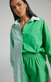 Roewe Colour Block Oversized Button Up Shirt in Mint & Green