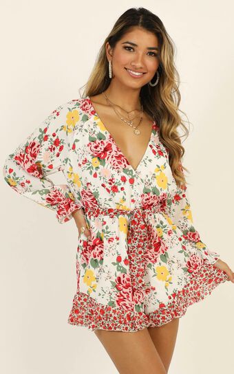 European Sunset Playsuit In White Floral