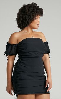 Cant Get You Off My Mind Off The Shoulder Mini Dress in Black