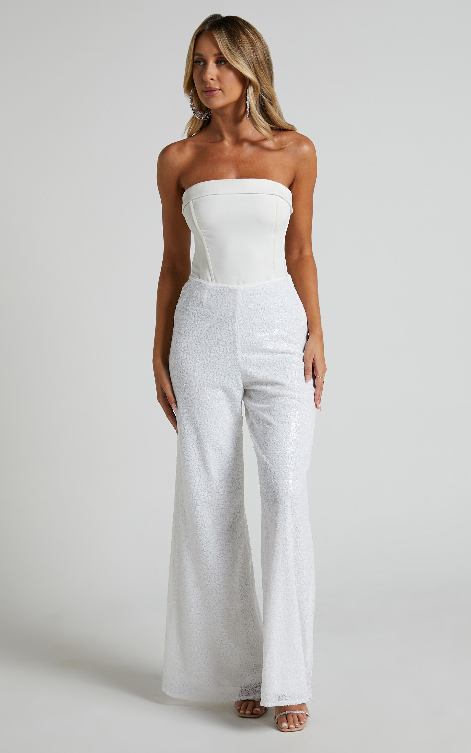 Looma Sequin - High Waisted Wide Leg Pants in White | Showpo