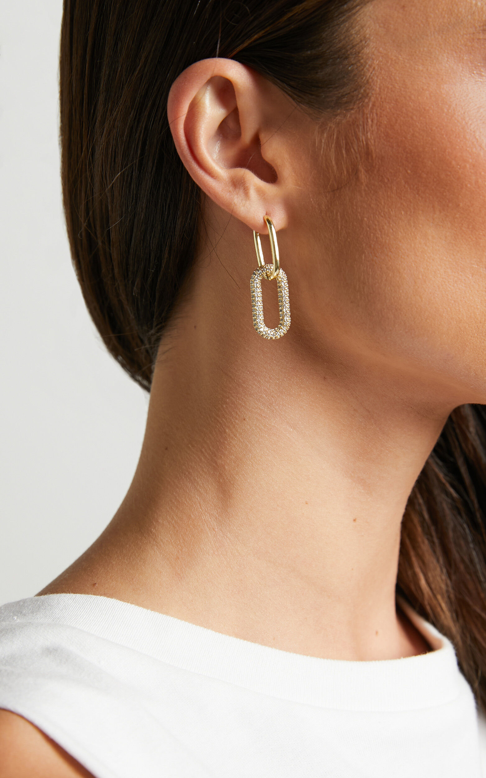 Clover Oval Link Diamante Hoop Earrings in Gold - NoSize, GLD1, super-hi-res image number null