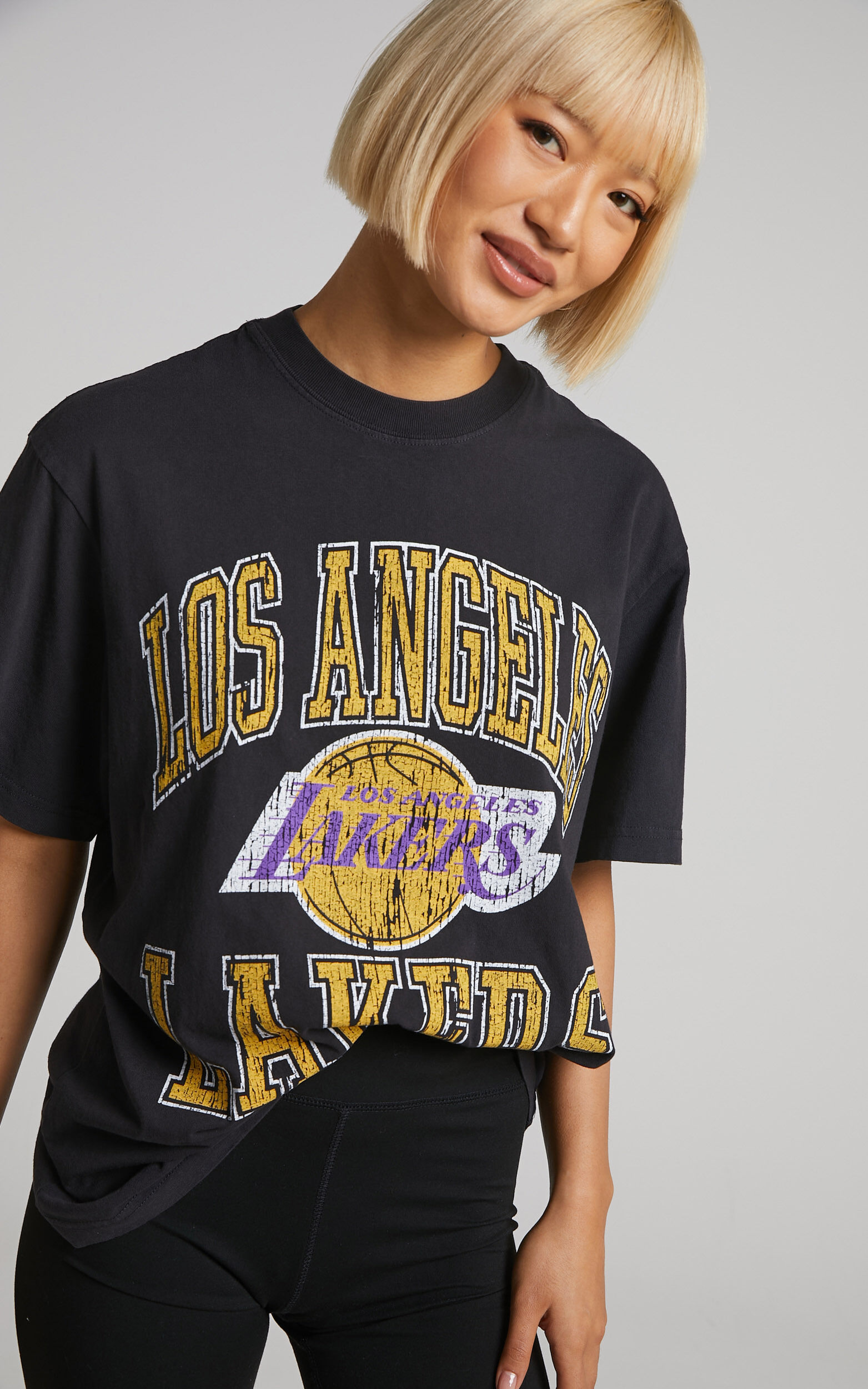 Mitchell & Ness - LA Lakers Vintage Ivy Arch Tee in Faded Black - L, BLK1, super-hi-res image number null