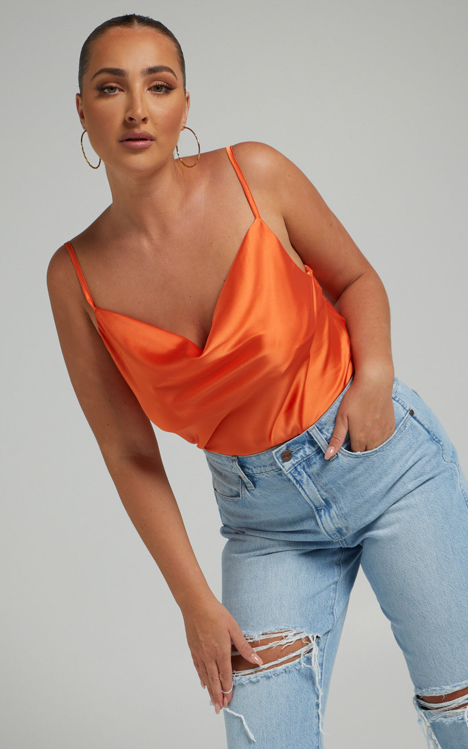 Faunia Straight Line Cowl Neck Top in Orange - 04, ORG3, super-hi-res image number null