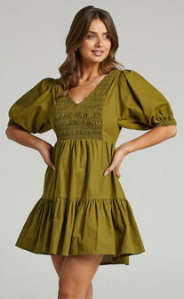 Rue Stiic - Lacey Mini Dress in Cedar Green