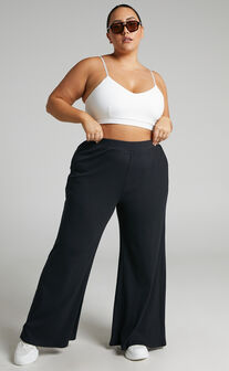 Amalthea Pants - High Waisted Wide Leg Pants in Jersey Rib in Black