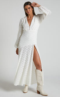 Larahmae Embroidered Long Sleeve Maxi Dress in White