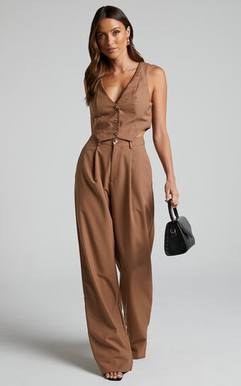 Izara Trousers - Relaxed Straight Leg Tailored Trousers in Mocha