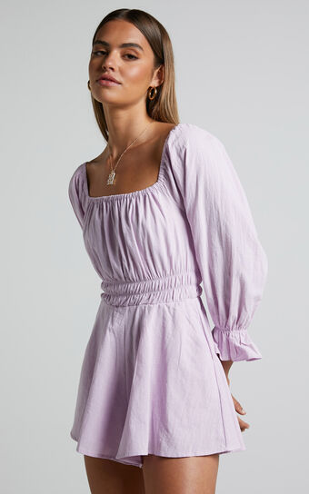 Nerissa Playsuit - Off Shoulder Long Sleeve Playsuit in Lilac