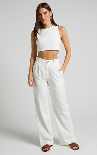 Larissa Trousers - Mid Waisted Relaxed Straight Leg Trousers in White