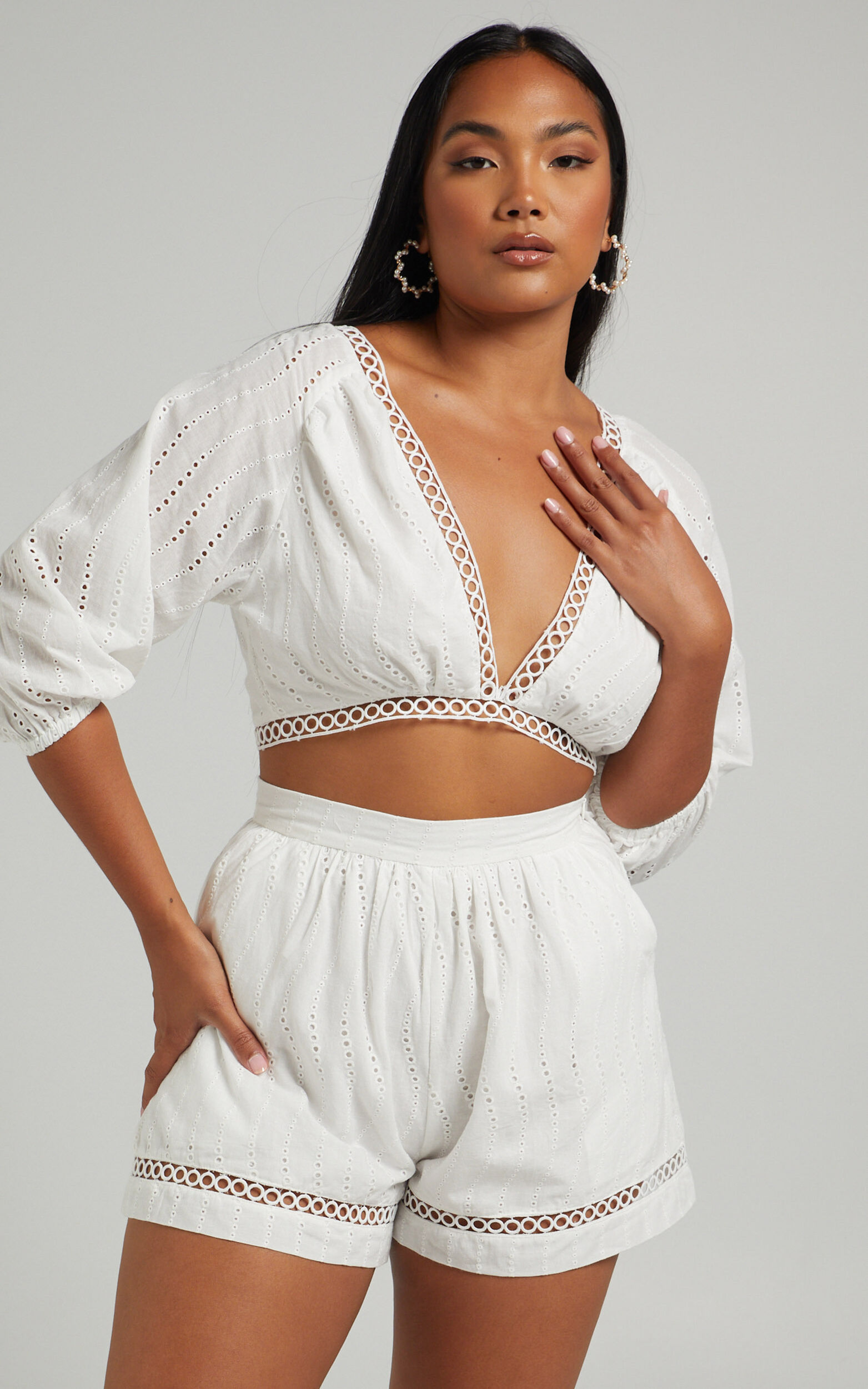 Lirah Broderie Two Piece Set in White - 06, WHT1