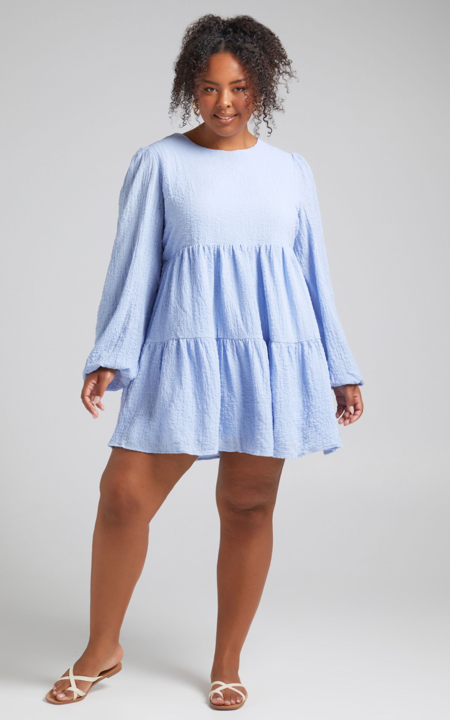 Marney Long Sleeve Tiered Shift Dress in Blue - 04, BLU1, super-hi-res image number null