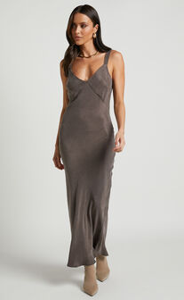 Kaya Midaxi Dress - Cupro Slip Dress in Warm Grey