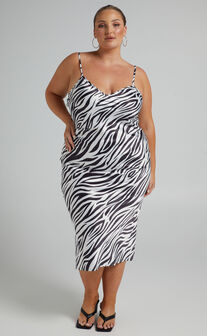 Rowena Midi Slip Dress in Zebra Print