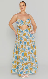 Front Emerita Floral The Back Midi Dress in Amalie Sweetheart Showpo Linen | Blend Label - Valencia Tie Twist