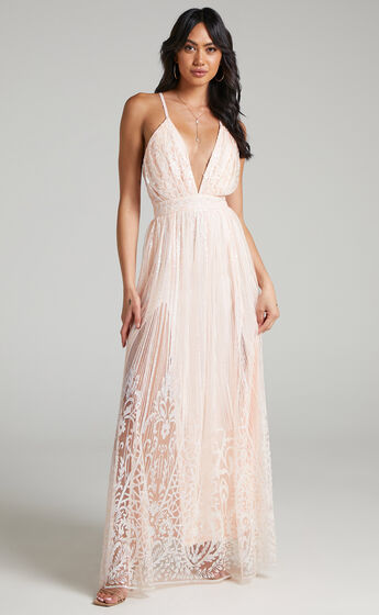 Paola Plunge Maxi Dress in Light Pink