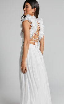 Long Sleeve Side Cutout Maxi Dress White