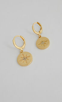 Stefanily Diamante Star Disc Earrings in Gold
