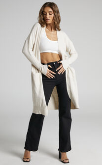 Brighid Longline Cardigan with Pockets in Cream