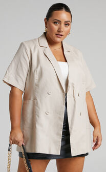 Crissa Double Breasted Short Sleeve Blazer in Cream