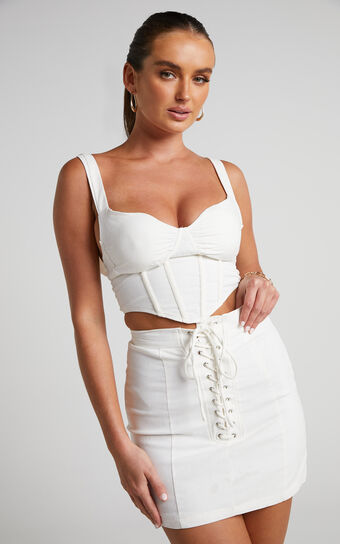 Arden Mini Skirt - Lace Up Skirt in White