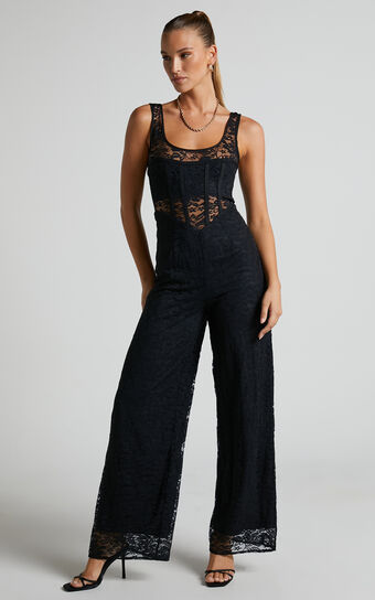 RUNAWAY THE LABEL - MAE LACE JUMPSUIT in Black