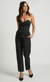 Silvia Top - Button Through Sweetheart Strapless Top in Black