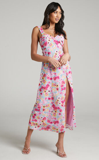 Frederica Strappy Midi dress in Pink Panther