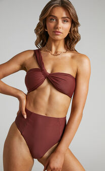 Alon Recycled Nylon High Waisted Bottoms in Chocolate