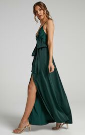 Revolve Around Me Midi Dress - V Neck Wrap Dress in Emerald | Showpo