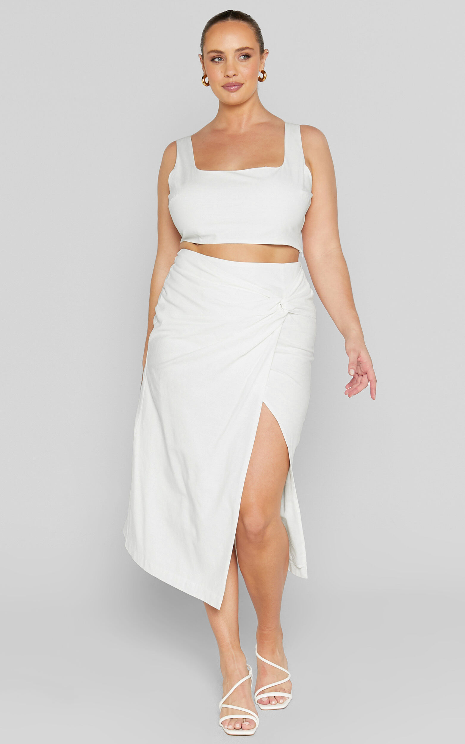 Gibson Two Piece Set - Linen Look Crop Top and Knot Front Midi Skirt ...