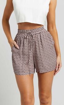 Brunita Shorts - High Waisted Tie Shorts in Moroccan Geo print