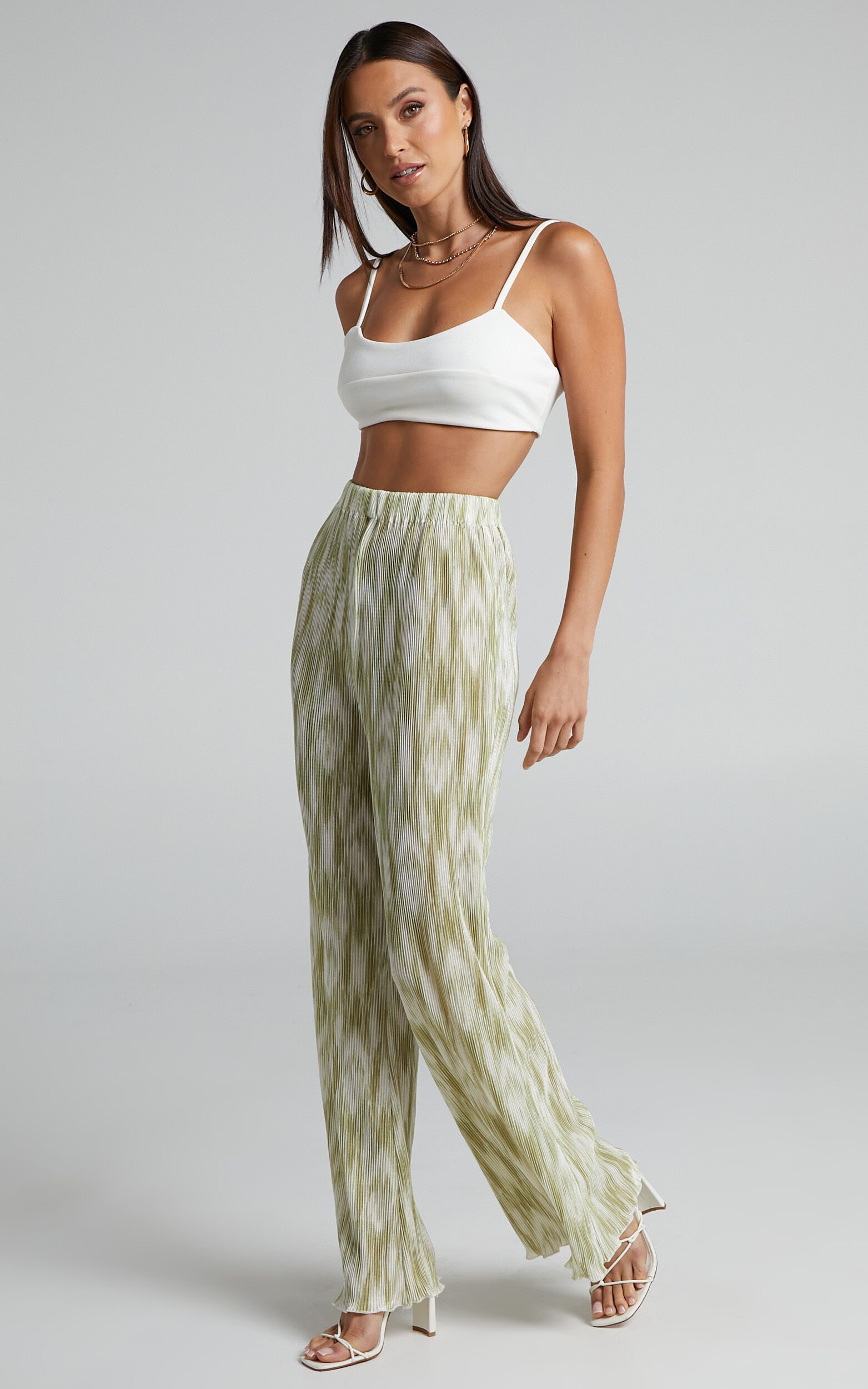 Marfy Abstract Print Flared Plisse Pant in Green Marble - 04, GRN1, super-hi-res image number null