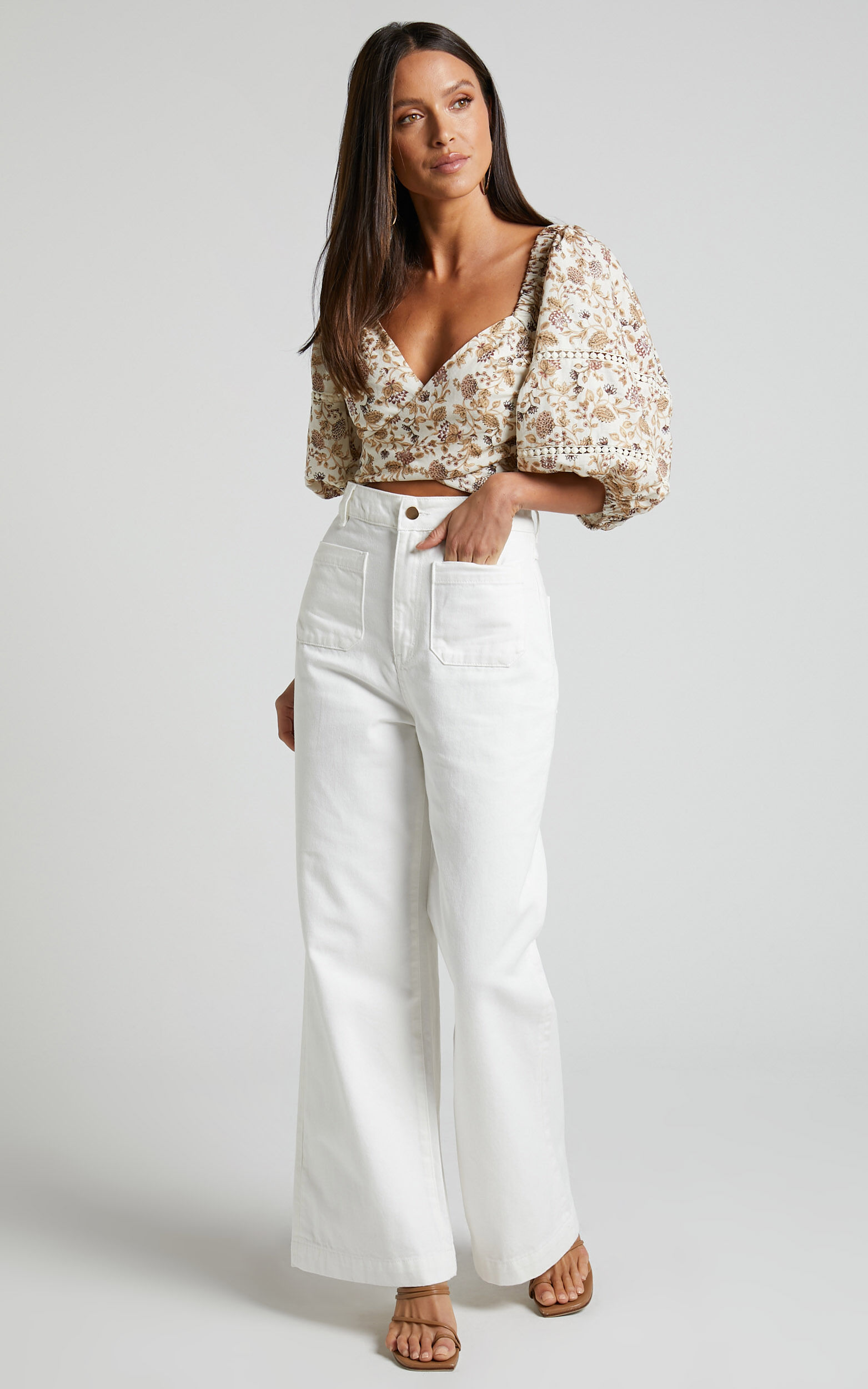 Amalie The Label -  Desi Jeans High Waisted Wide Leg Full Length in Off White - 06, WHT1