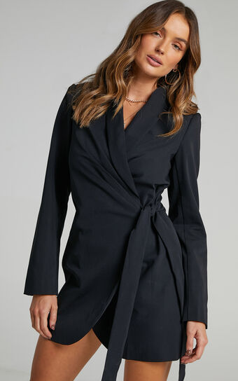 Rosia Mini Dress - Wrap Style Blazer Dress in Black
