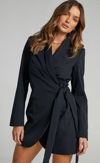 Rosia Wrap Style Blazer Dress in Black