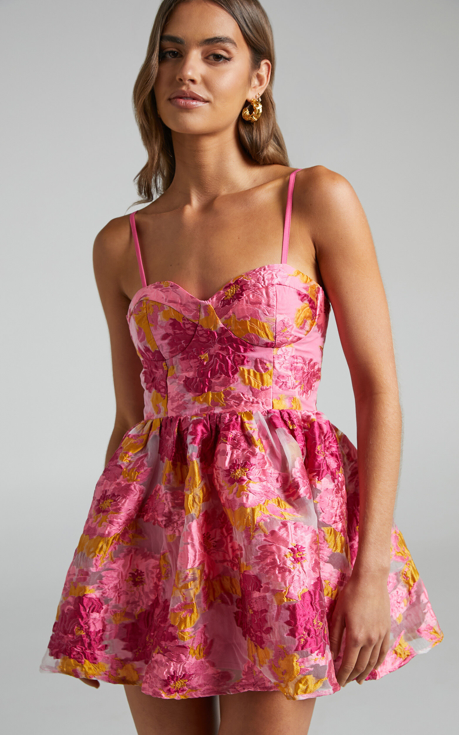 Brailey Mini Dress - Sweetheart Bustier Dress in Pink Jacquard | Showpo USA