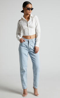 Elenina Shirt - Corset Waist Cropped Shirt in White