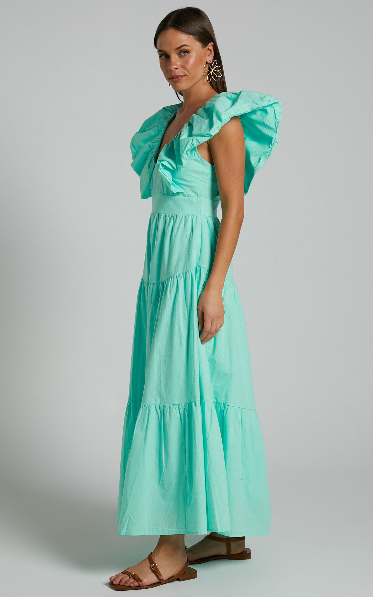 Laurah Midi Dress - Ruffle V Neck Tiered Dress in Mint | Showpo USA