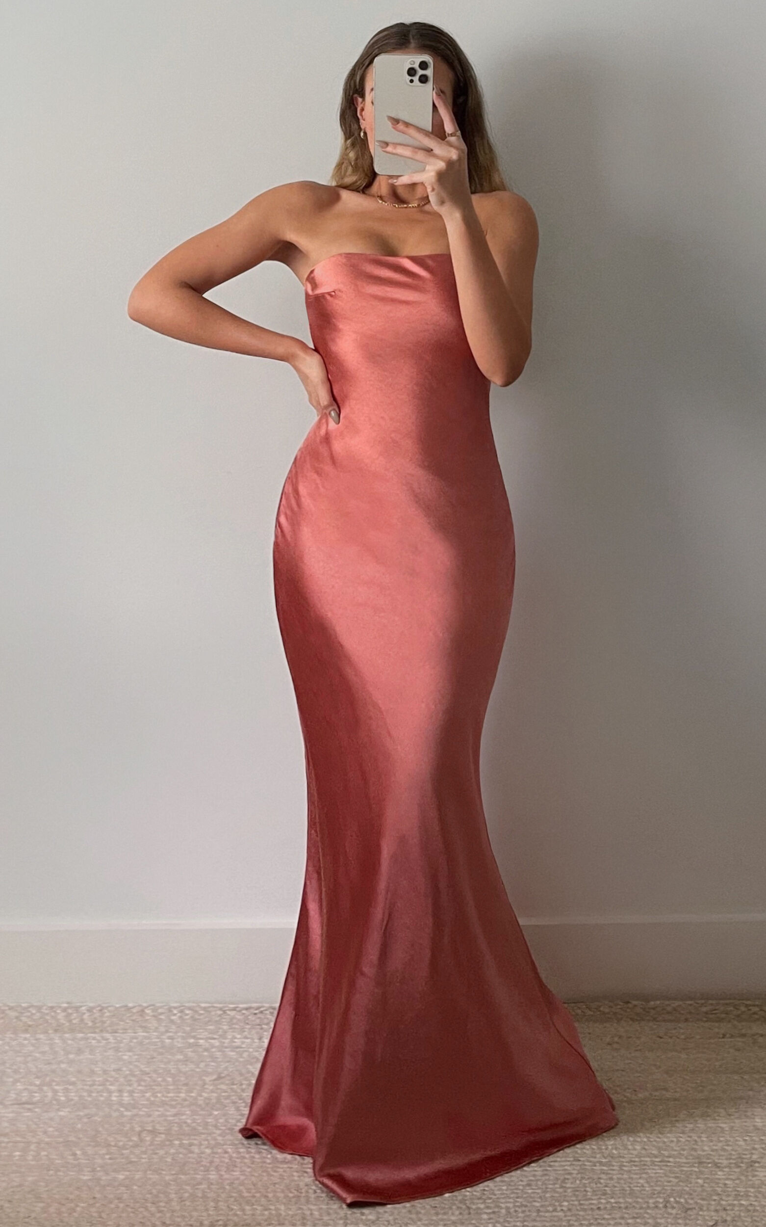 Charlita Strapless Cowl Back Satin Maxi Dress in Peach - 06, ORG1, super-hi-res image number null