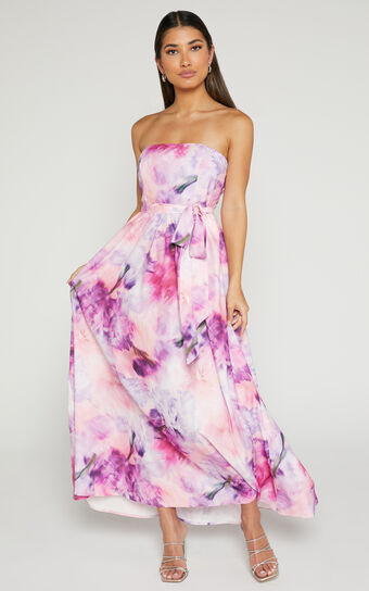 Valena Midi Dress - Strapless Fit and Flare in Monet Floral