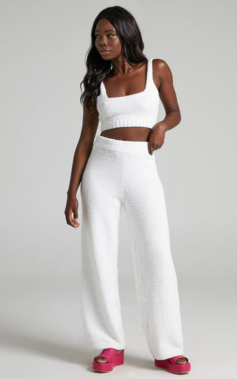 Kacee Soft Knit Crop Top and Pant Two Piece Set in Cream