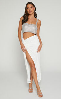 Claudilyn Midaxi Skirt - Sequin Twist Front Skirt in White