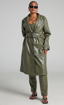 Desdemona Belted Trench Coat in OLIVE