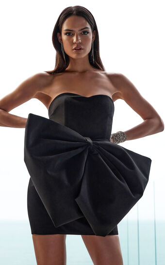 Charmilla Strapless Bow Front Mini Dress in Black