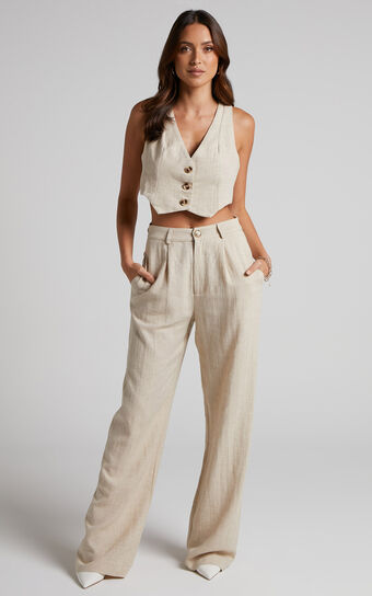 Larissa Trousers - Mid Waisted Relaxed Straight Leg Trousers in Oatmeal