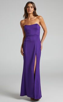 Sarisa Midaxi Dress - Strapless Thigh Split Dress in Purple
