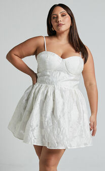 Brailey Mini Dress - Sweetheart Bustier Dress in White Jacquard